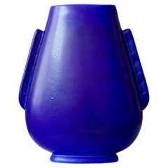 Vase en grès bleu Art Déco de Gunnar Nylund pour Rorstrand, Suède, années 1940