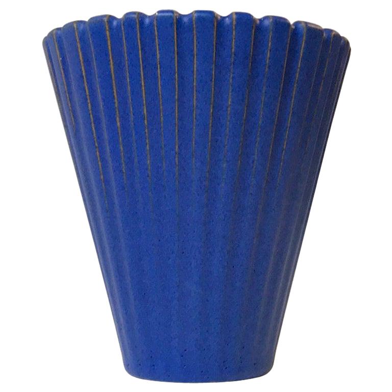 Blue Art Deco Style Pottery Vase by Einar Johansen, 1960s For Sale