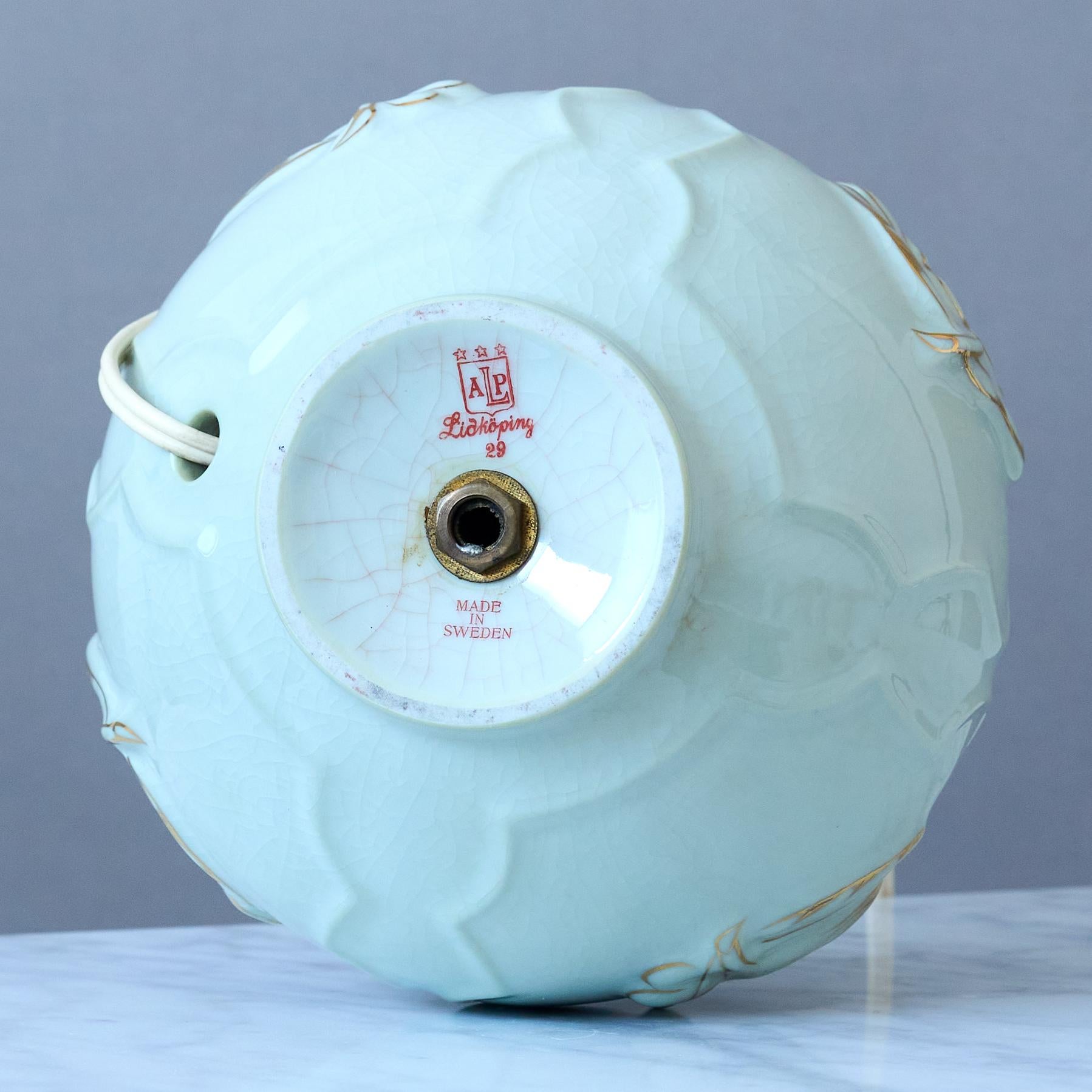 Blue Art Deco Table Lamp by Tyra Lundgren for ALP, Sweden, 1920s. Swedish Grace. For Sale 5