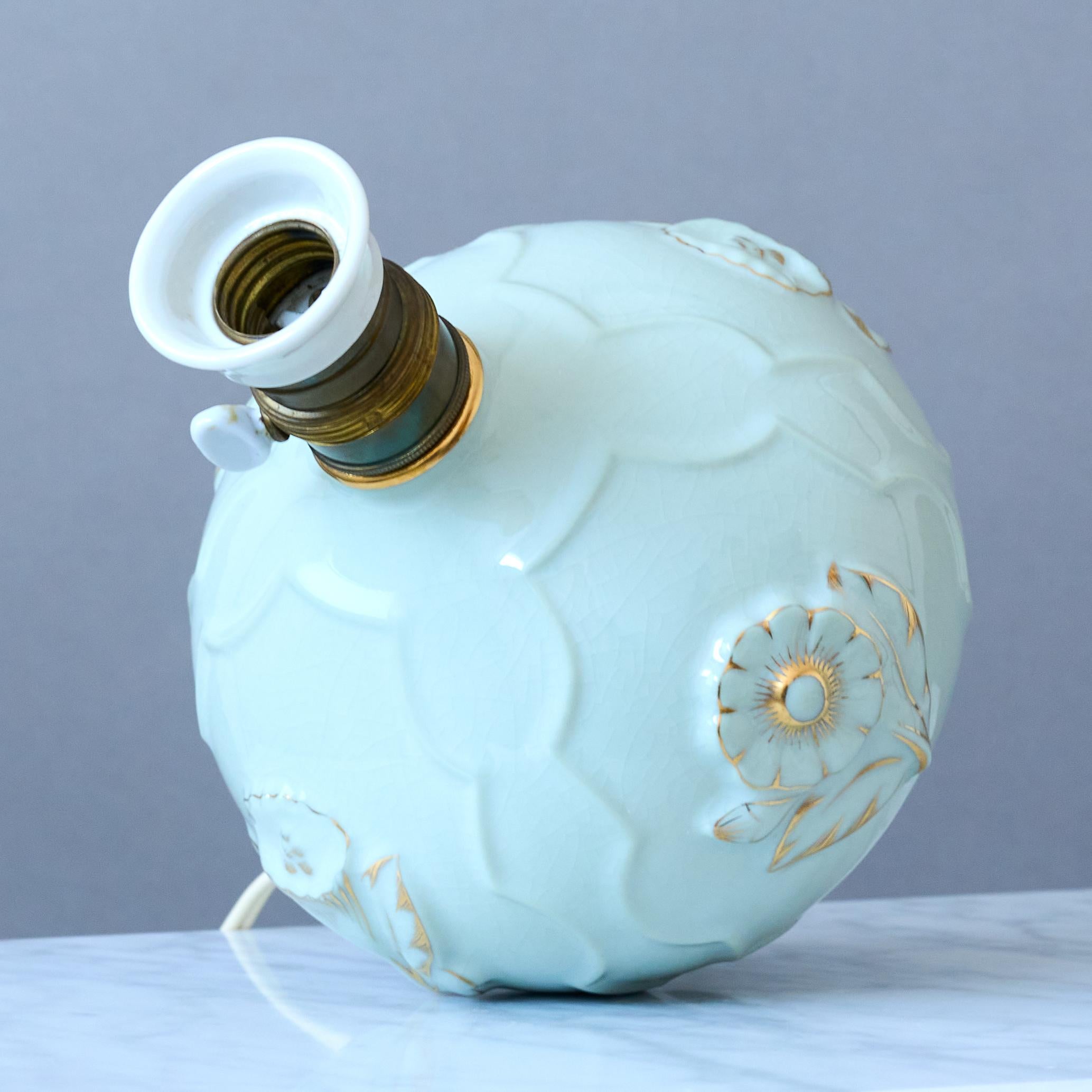 Ceramic Blue Art Deco Table Lamp by Tyra Lundgren for ALP, Sweden, 1920s. Swedish Grace. For Sale