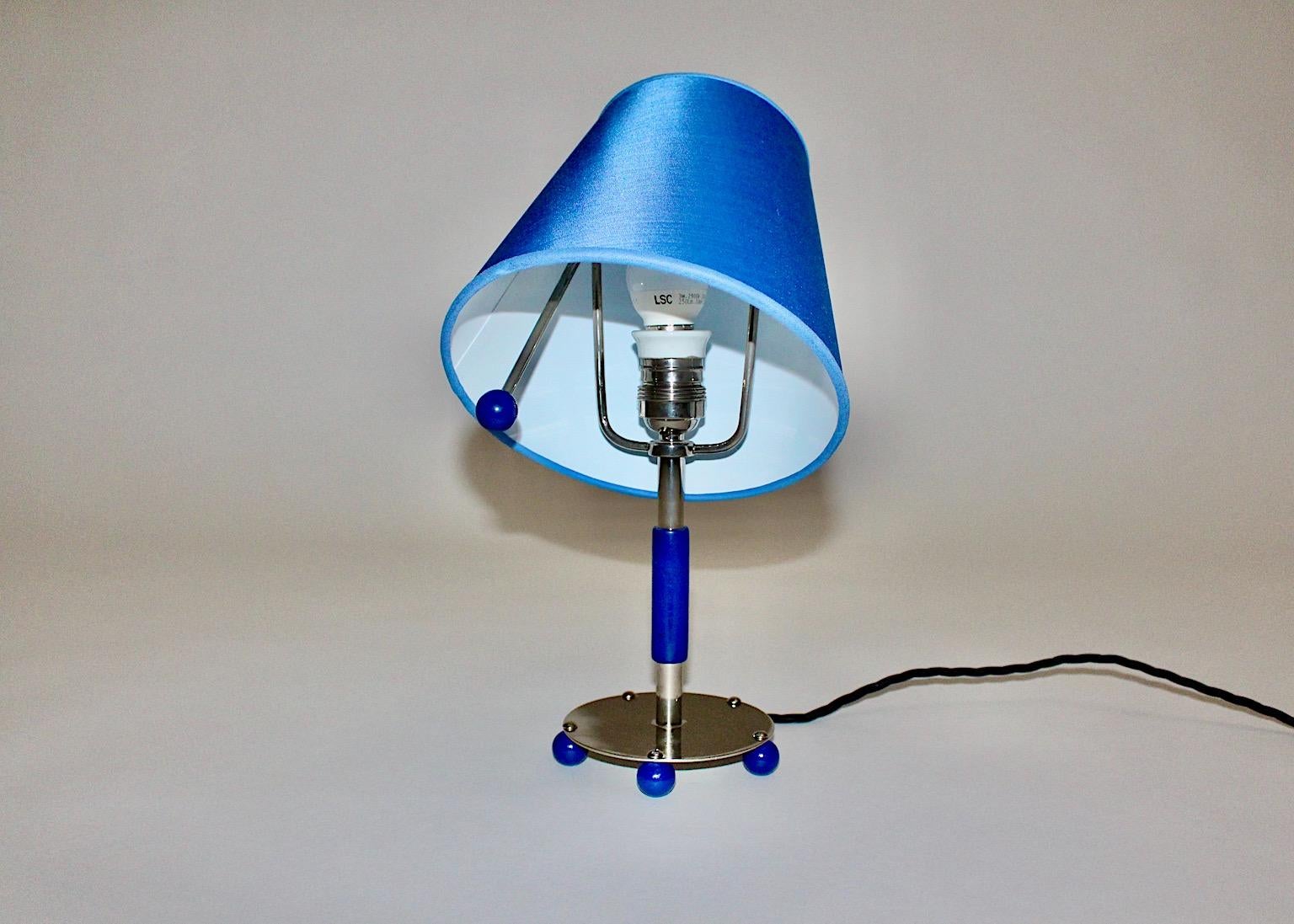 Mid-20th Century Blue Art Deco Vintage Chromed Metal Adjustable Table Lamp, 1930, Germany For Sale