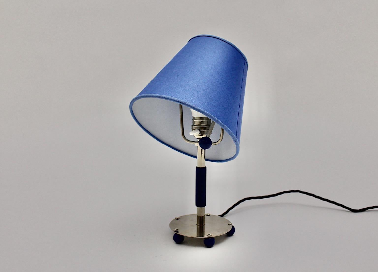 Blue Art Deco Vintage Chromed Metal Adjustable Table Lamp, 1930, Germany For Sale 1