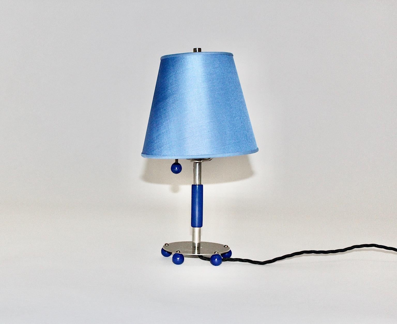 Blue Art Deco Vintage Chromed Metal Adjustable Table Lamp, 1930, Germany For Sale 2