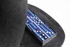 Blue Art Glass Domino Barcode Collection with Wood Case
