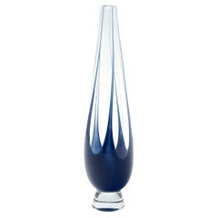 Vintage Blue Art Glass Footed Vase by Vicke Lindstrand for Kosta Boda, Sweden, 1950s