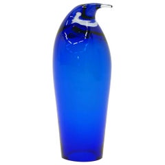 Blenko Blue Art Glass Penguin, Free Fast Shipping