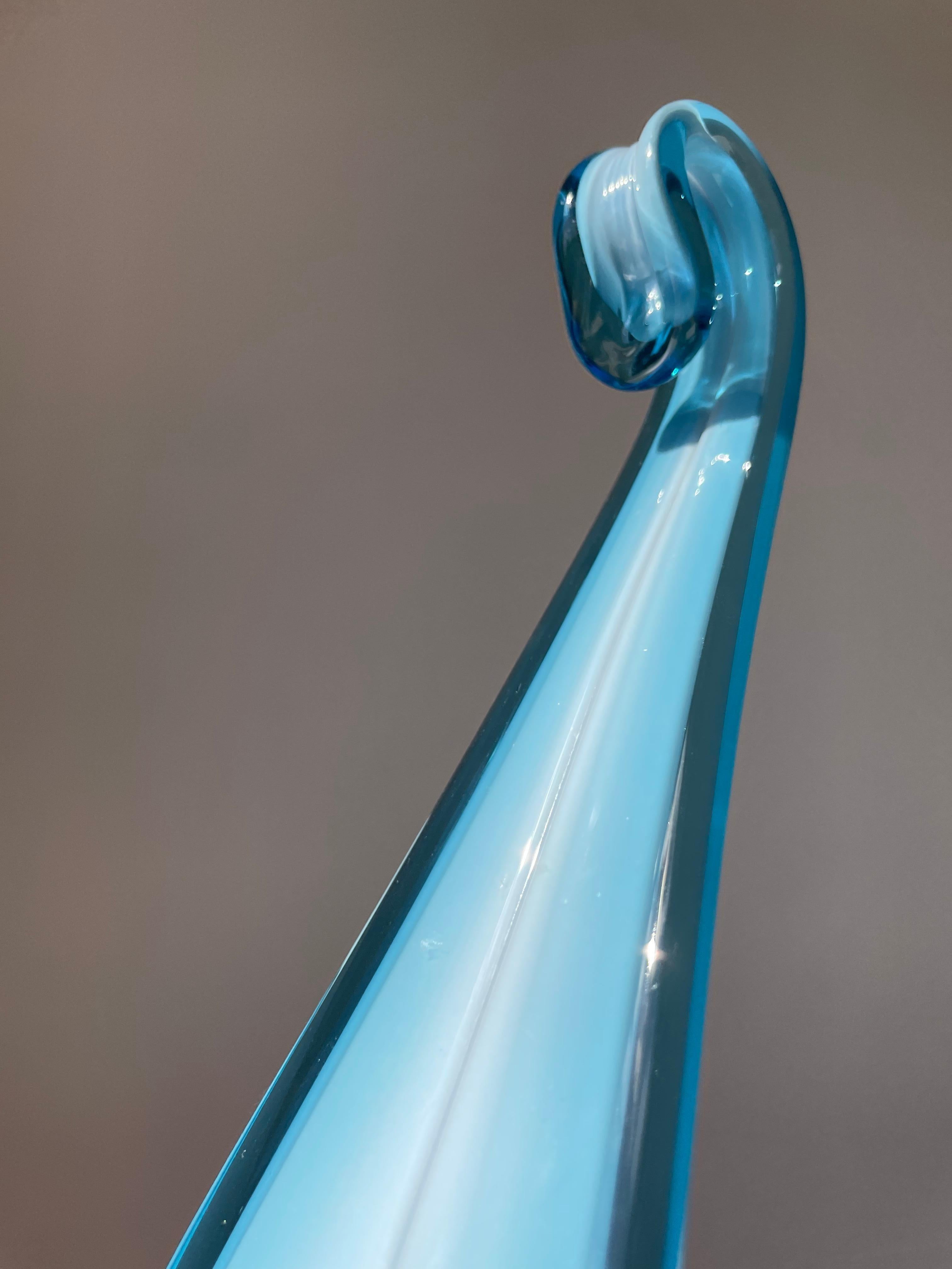 1950s Blue Art Glass Swan Neck Decorative Bowl For Sale 7