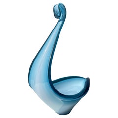 1950er Jahre Blau Kunstglas Swan Hals dekorative Schale