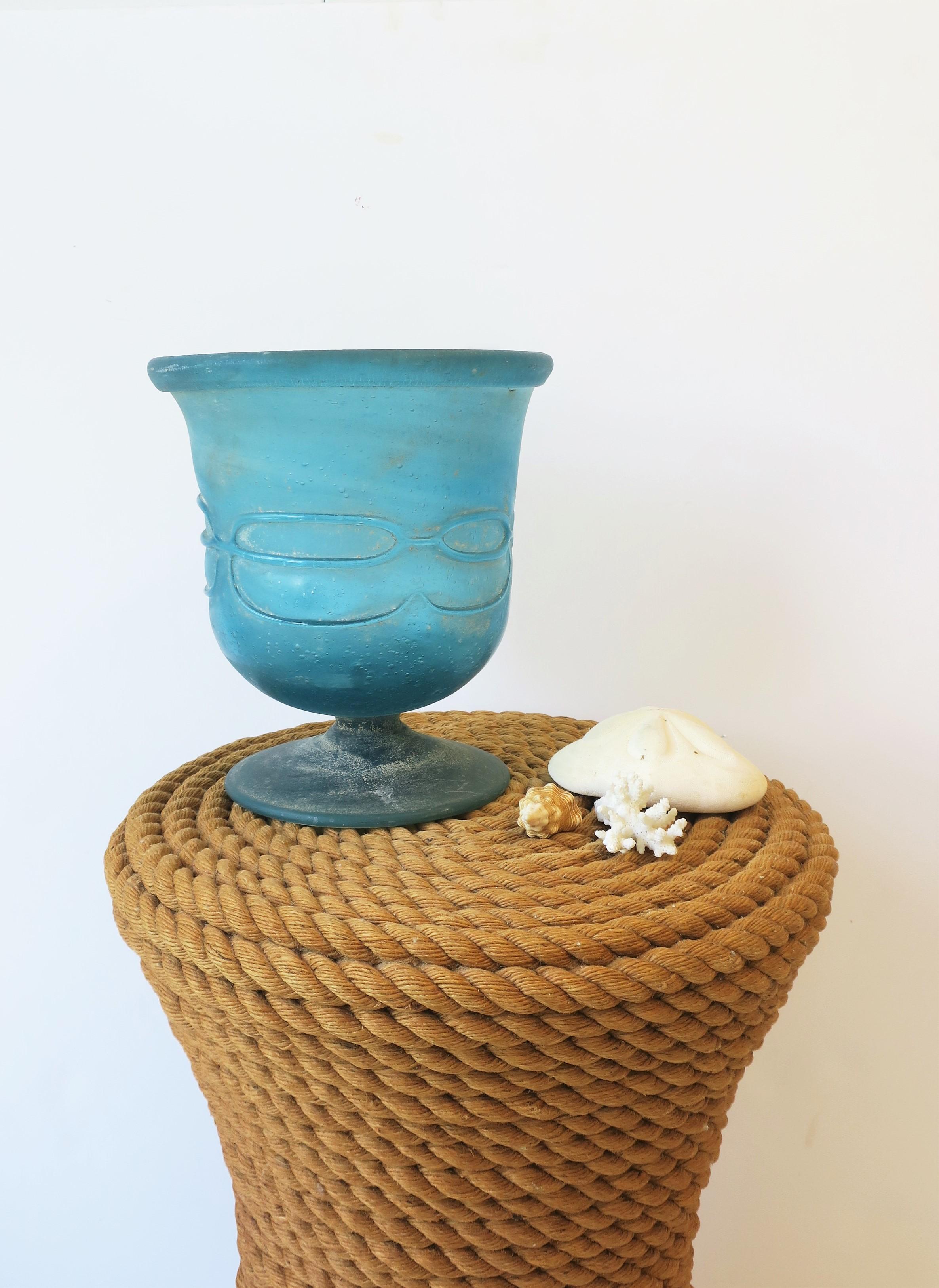 Postmodern Italian Scavo Blue Art Glass Urn Vase Vessel 3