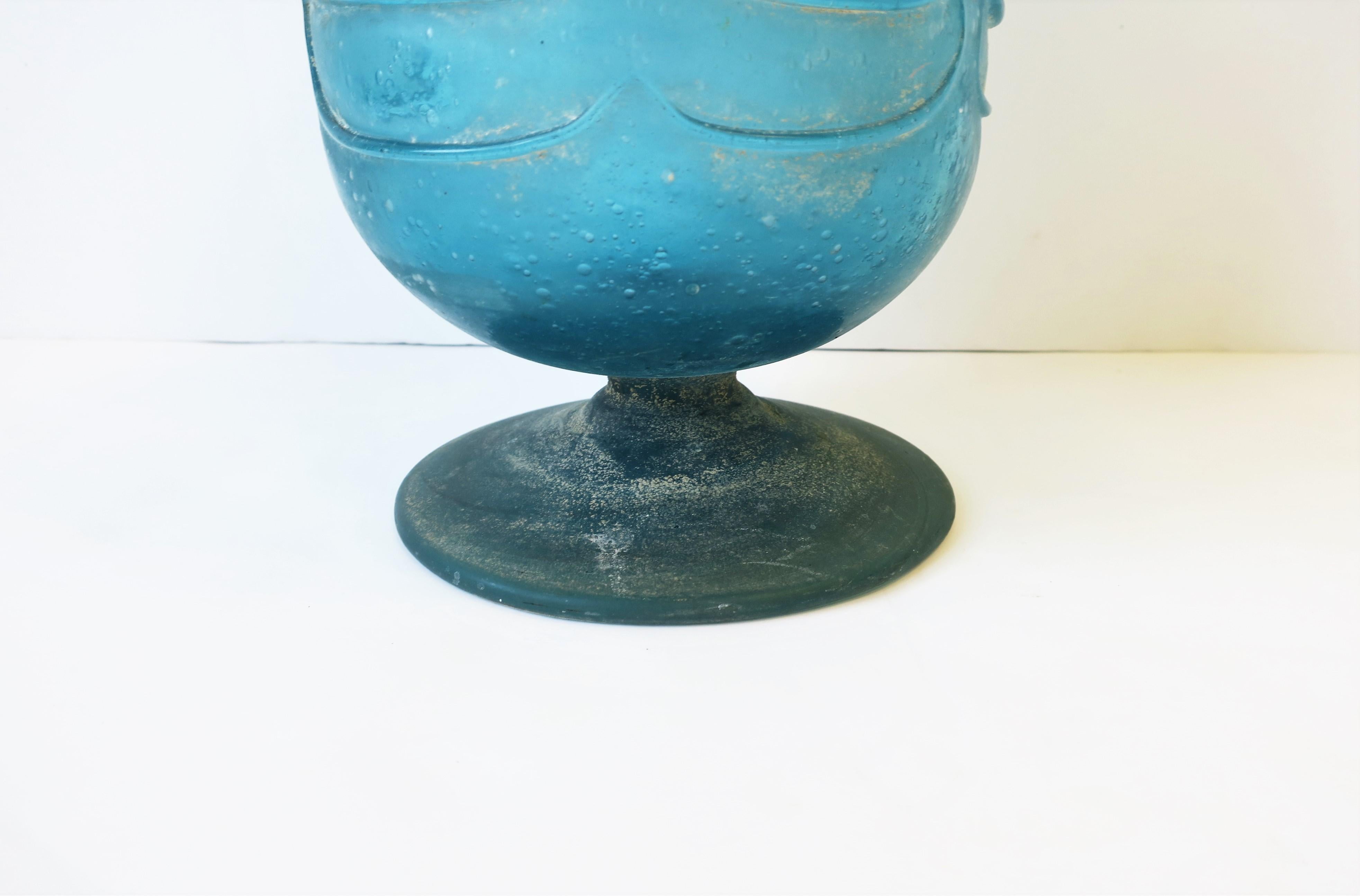 Postmodern Italian Scavo Blue Art Glass Urn Vase Vessel 5