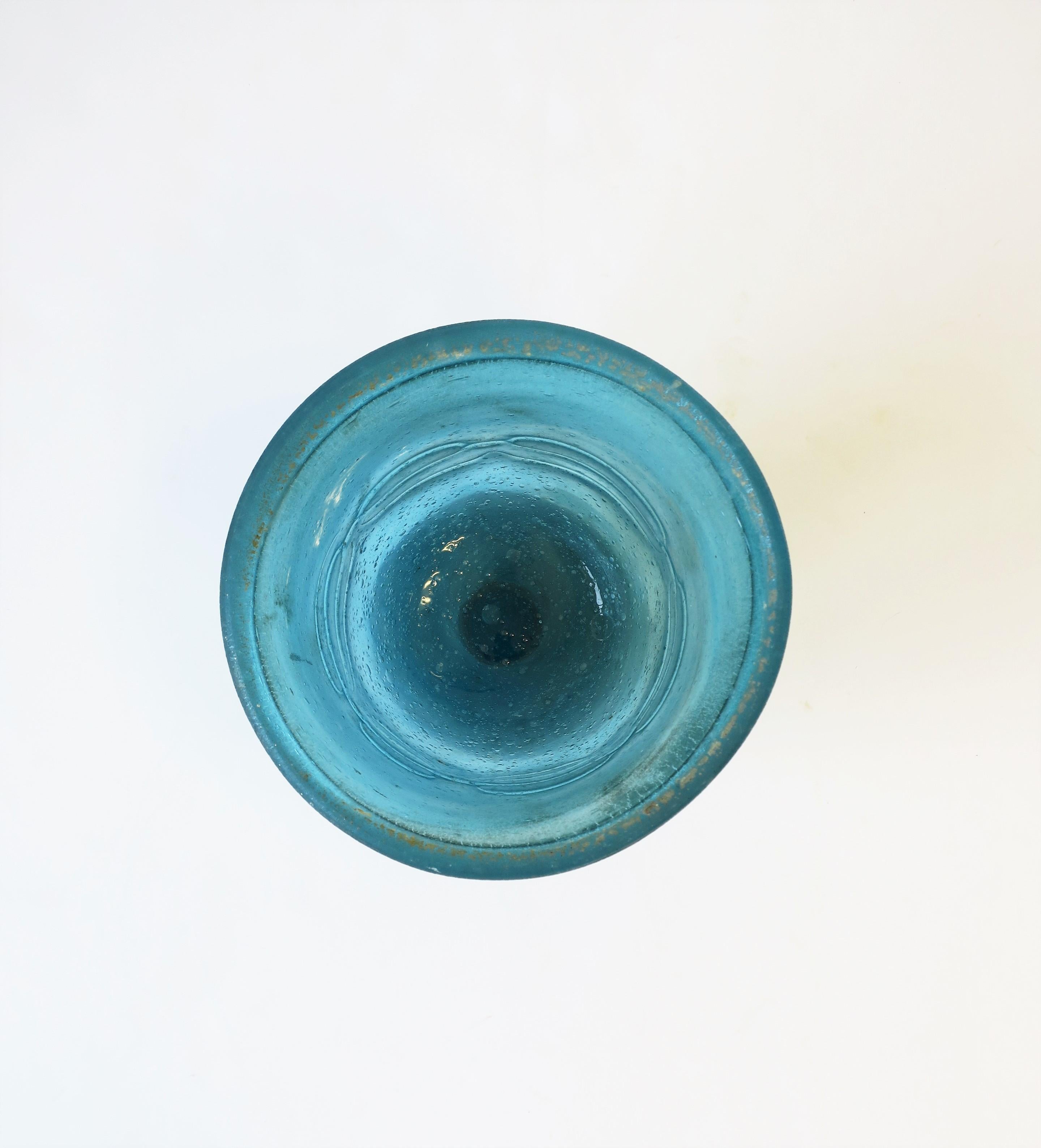 Postmodern Italian Scavo Blue Art Glass Urn Vase Vessel 6