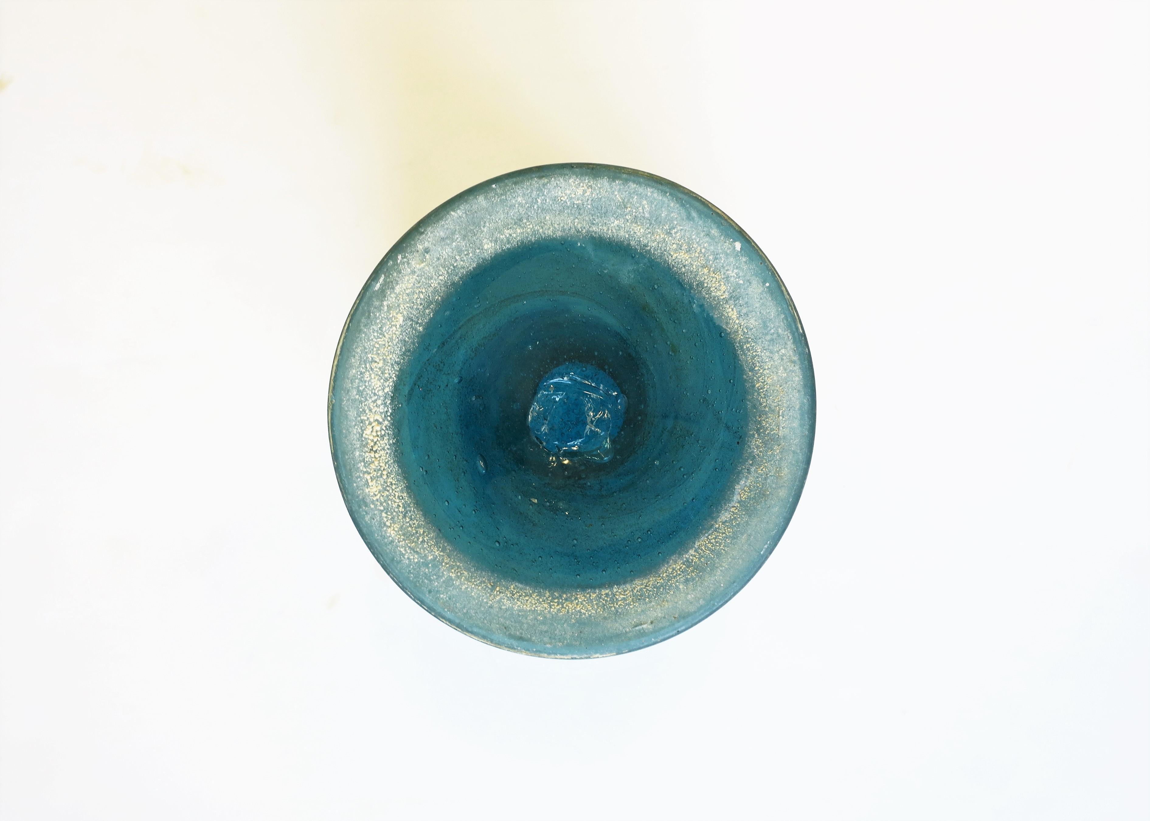 Postmodern Italian Scavo Blue Art Glass Urn Vase Vessel 7