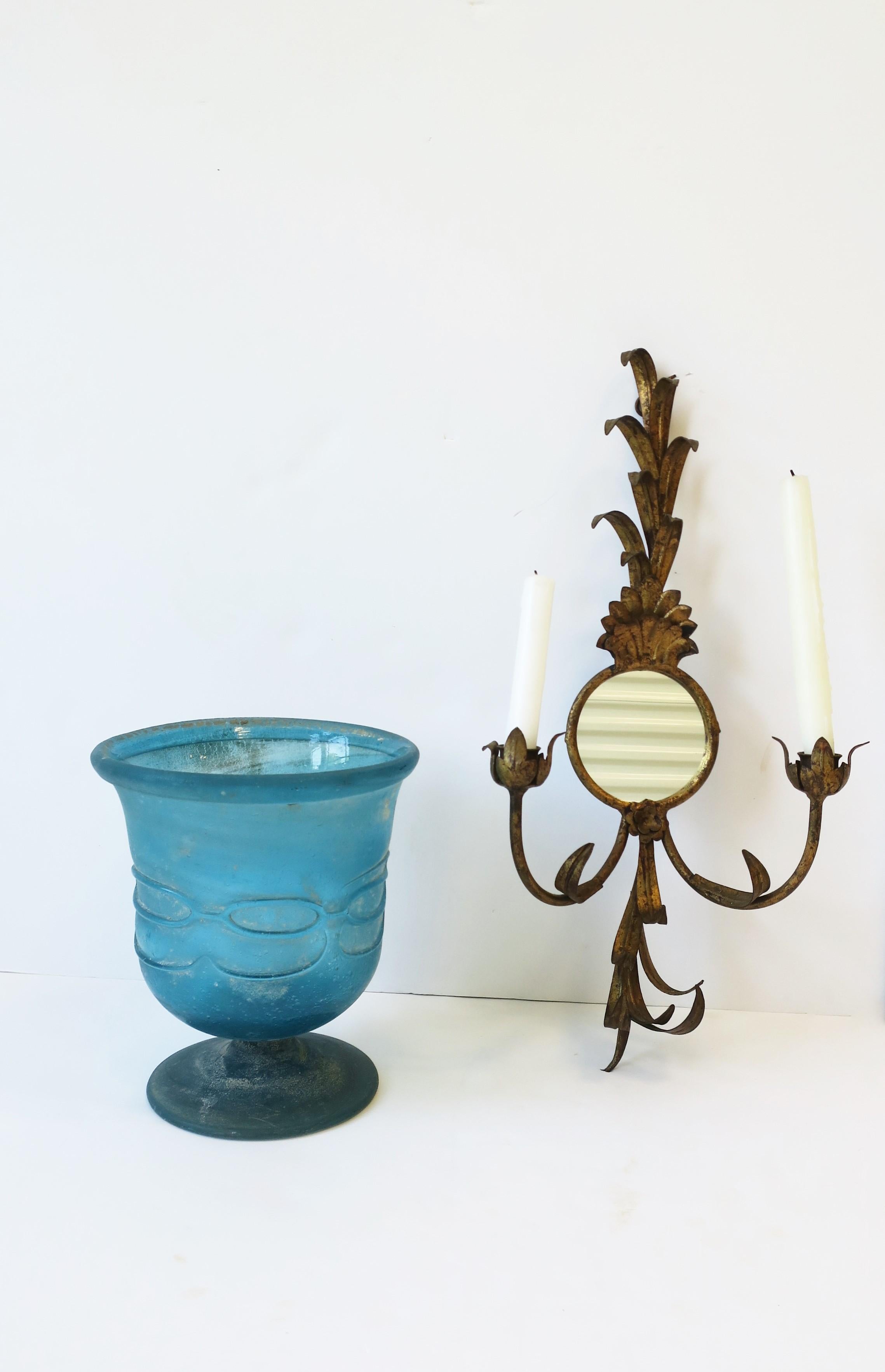 20th Century Postmodern Italian Scavo Blue Art Glass Urn Vase Vessel