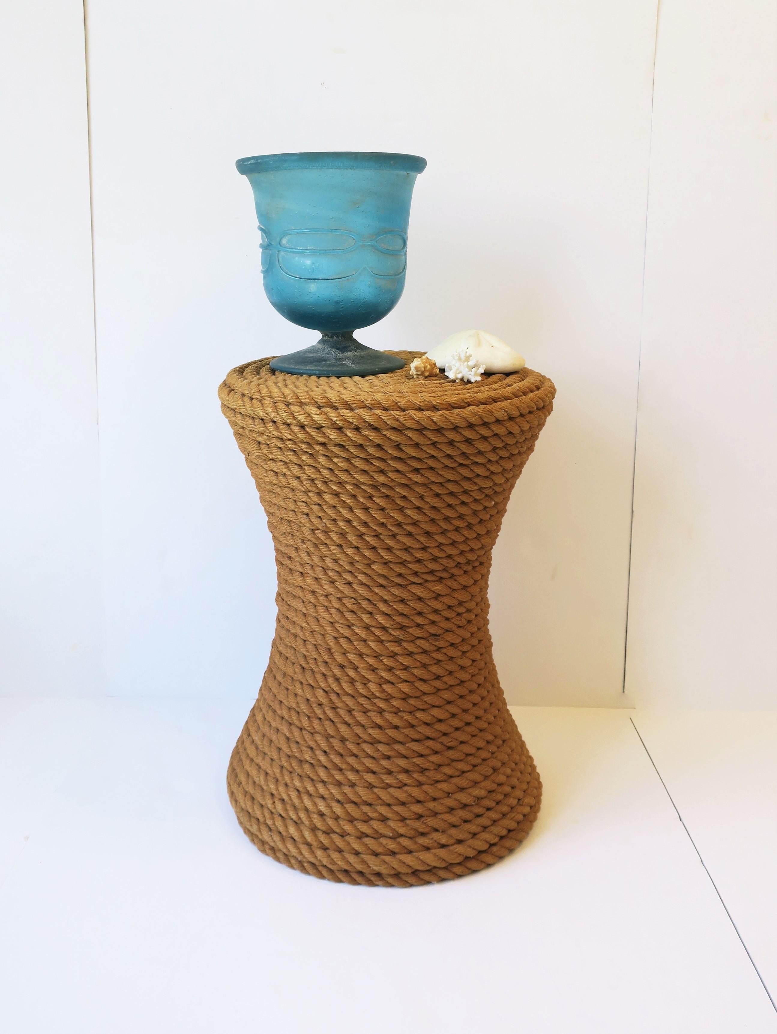 Blown Glass Postmodern Italian Scavo Blue Art Glass Urn Vase Vessel