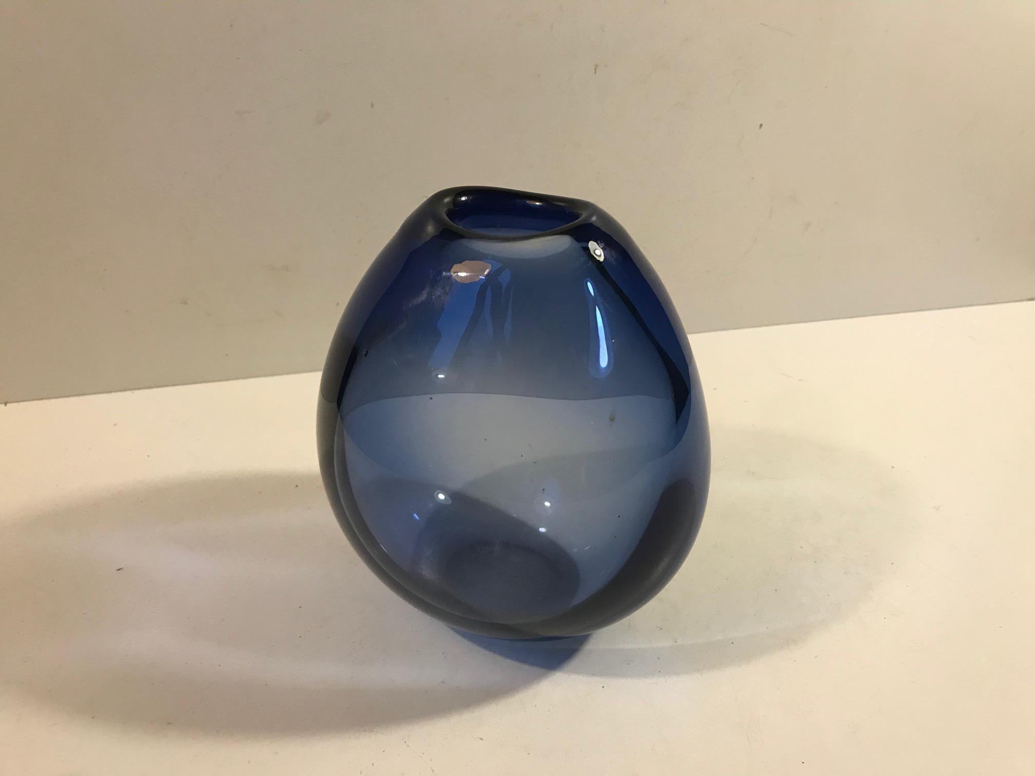 Danish Blue Art Glass Vase 'The Waterdrop' by Per Lutken for Holmegaard, Denmark, 1960s For Sale