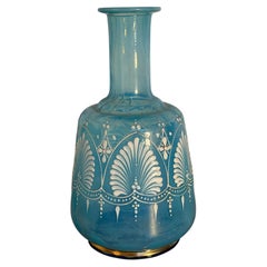 Blue Art Glass Vase with White Enamel Decoration and Gilded Detail