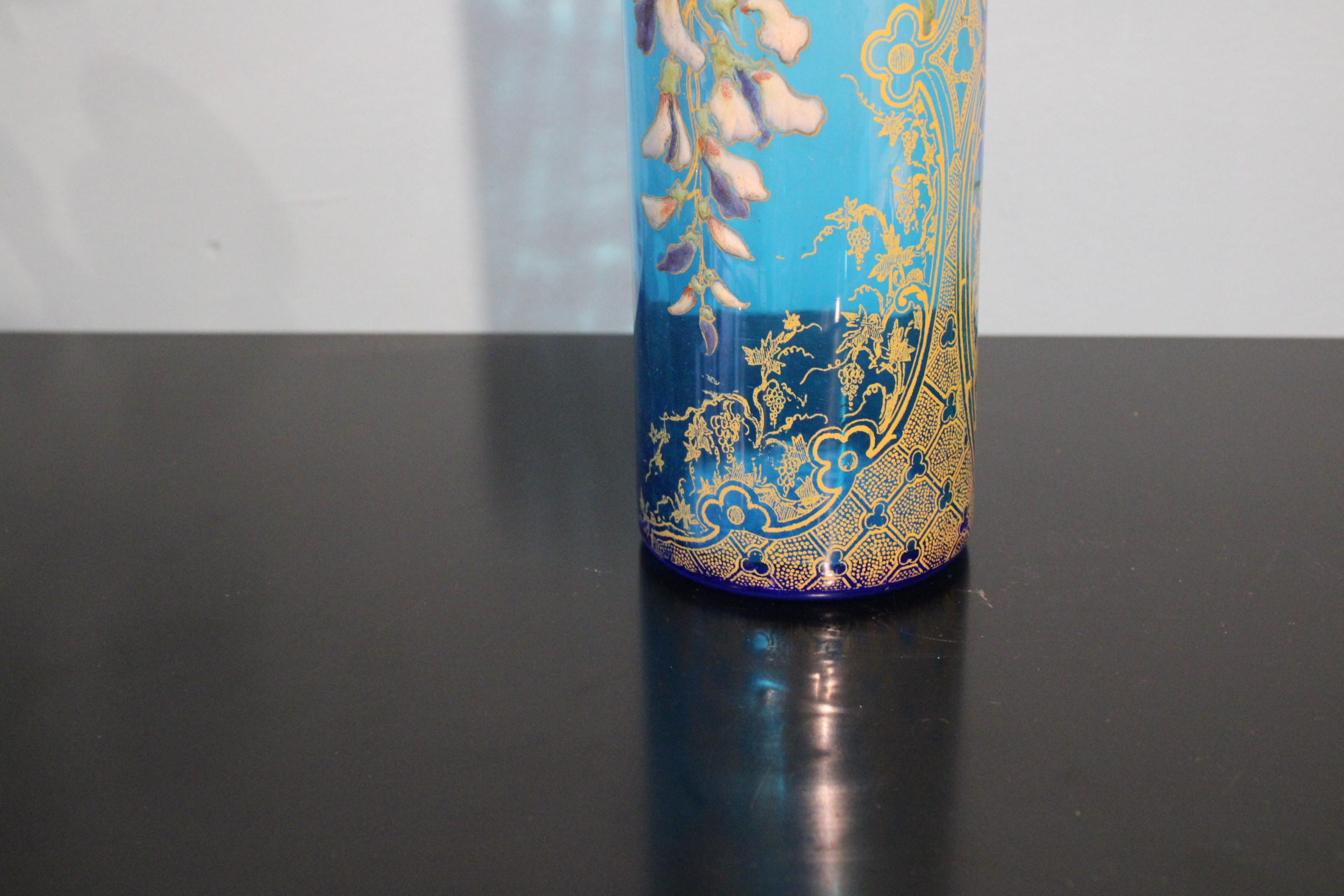 Blue Art Nouveau Glass Vase, Attributed to Legras In Good Condition For Sale In Paris, FR