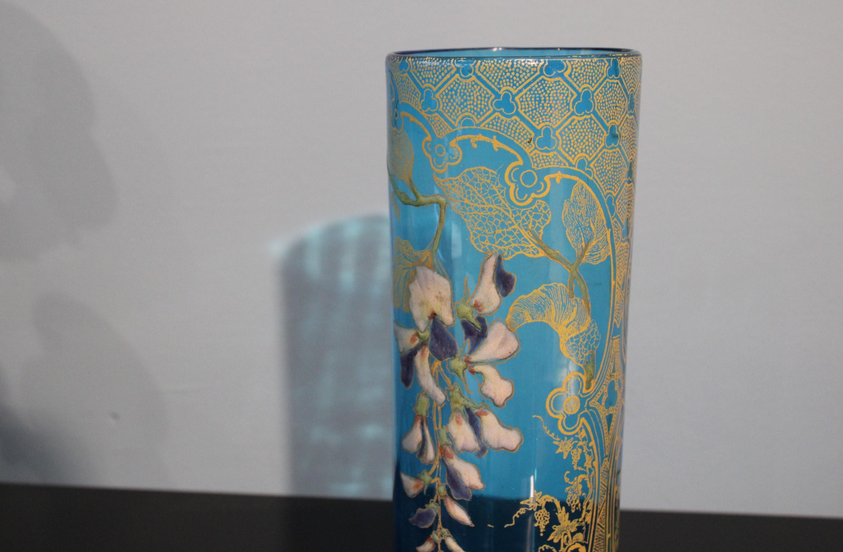 20ième siècle Vase en verre bleu Art Nouveau, attribué à Legras en vente