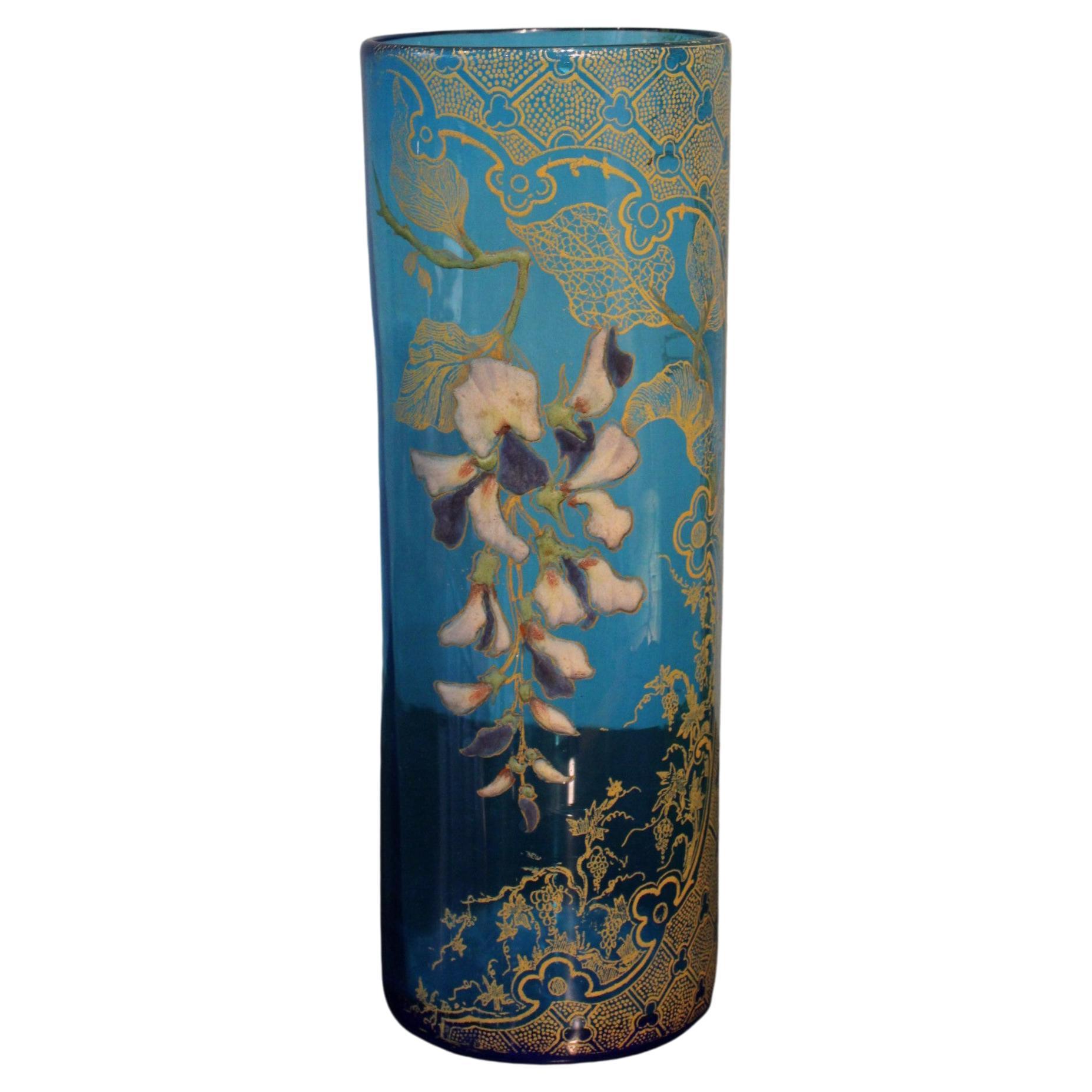 Blue Art Nouveau Glass Vase, Attributed to Legras