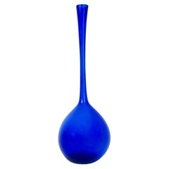 Retro Blue Arthur Percy for Gullaskruf Swedish Glass Bulbous Base Bottle Vase