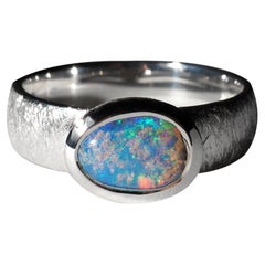 Blue Australian Opal Silver Ring