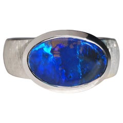 Blue Australian Opal Silver Ring Lightning thunderstorm Blue Opal Jewelry 3ct