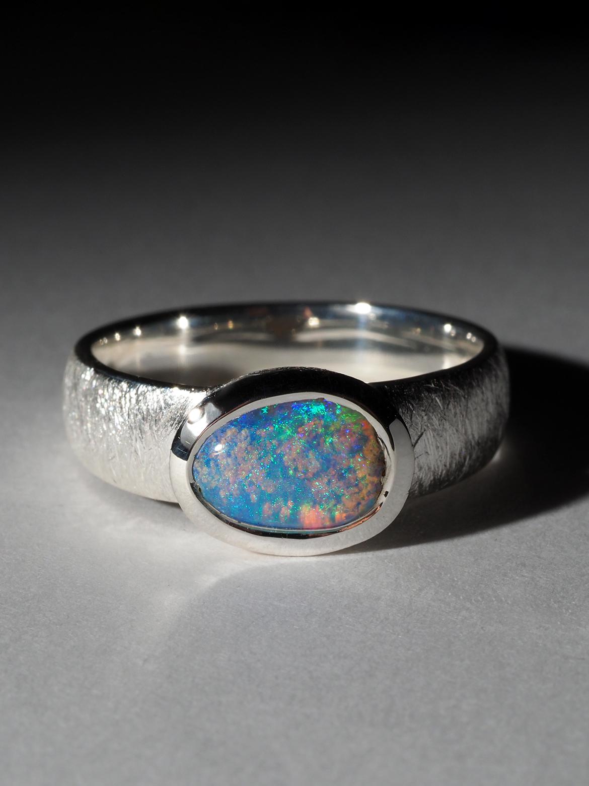Blue Australian Opal Silver Ring Valentines gift female friend wife anniversary For Sale 4