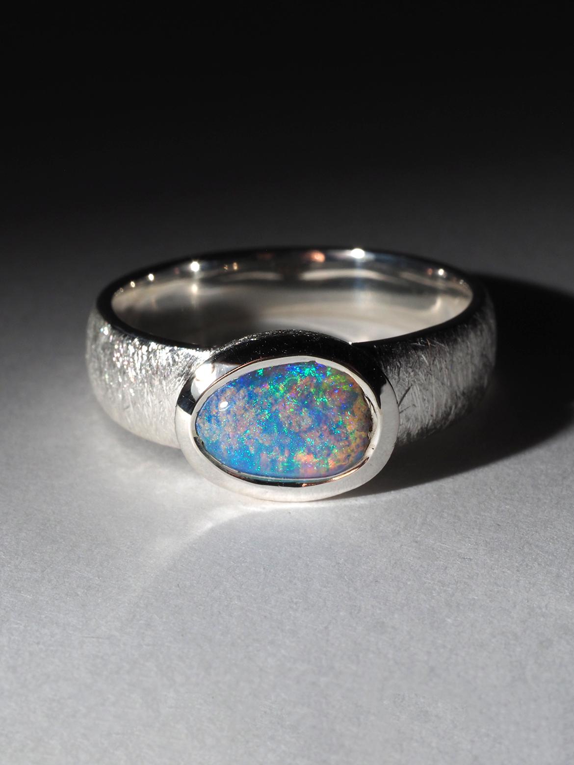 Blue Australian Opal Silver Ring Valentines gift female friend wife anniversary For Sale 5
