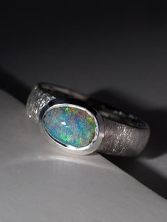 Blue Australian Opal Silver Ring Valentines gift female friend wife anniversary