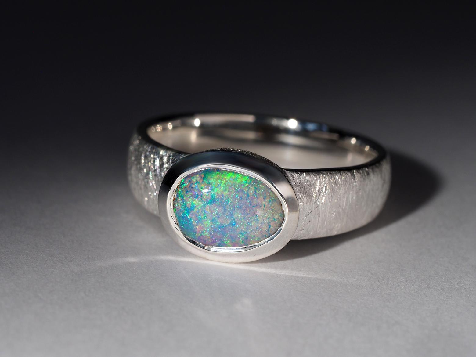 Women's or Men's Blue Australian Opal Silver Ring Valentines gift female friend wife anniversary For Sale