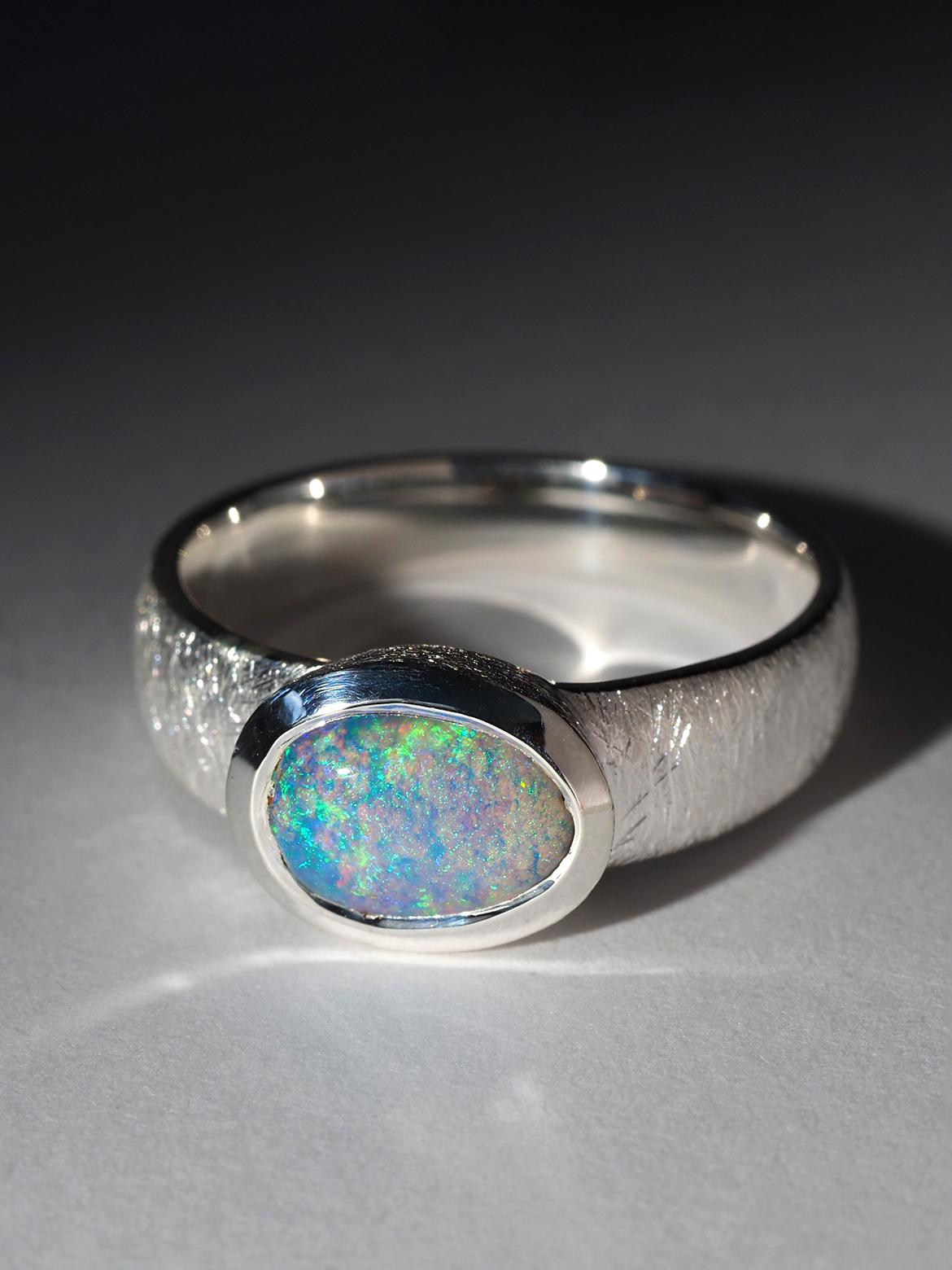 Blue Australian Opal Silver Ring Valentines gift female friend wife anniversary For Sale 1