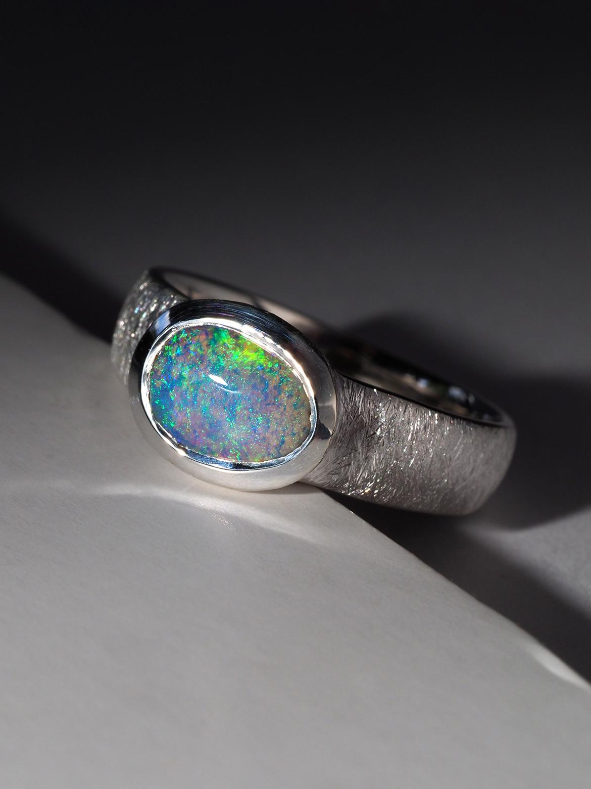 Blue Australian Opal Silver Ring Valentines gift female friend wife anniversary For Sale 3