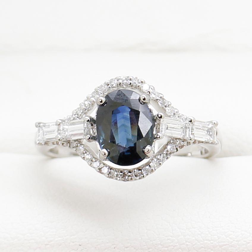 Blue Australian Sapphire & Diamond Dress Ring, Engagement Ring For Sale 2