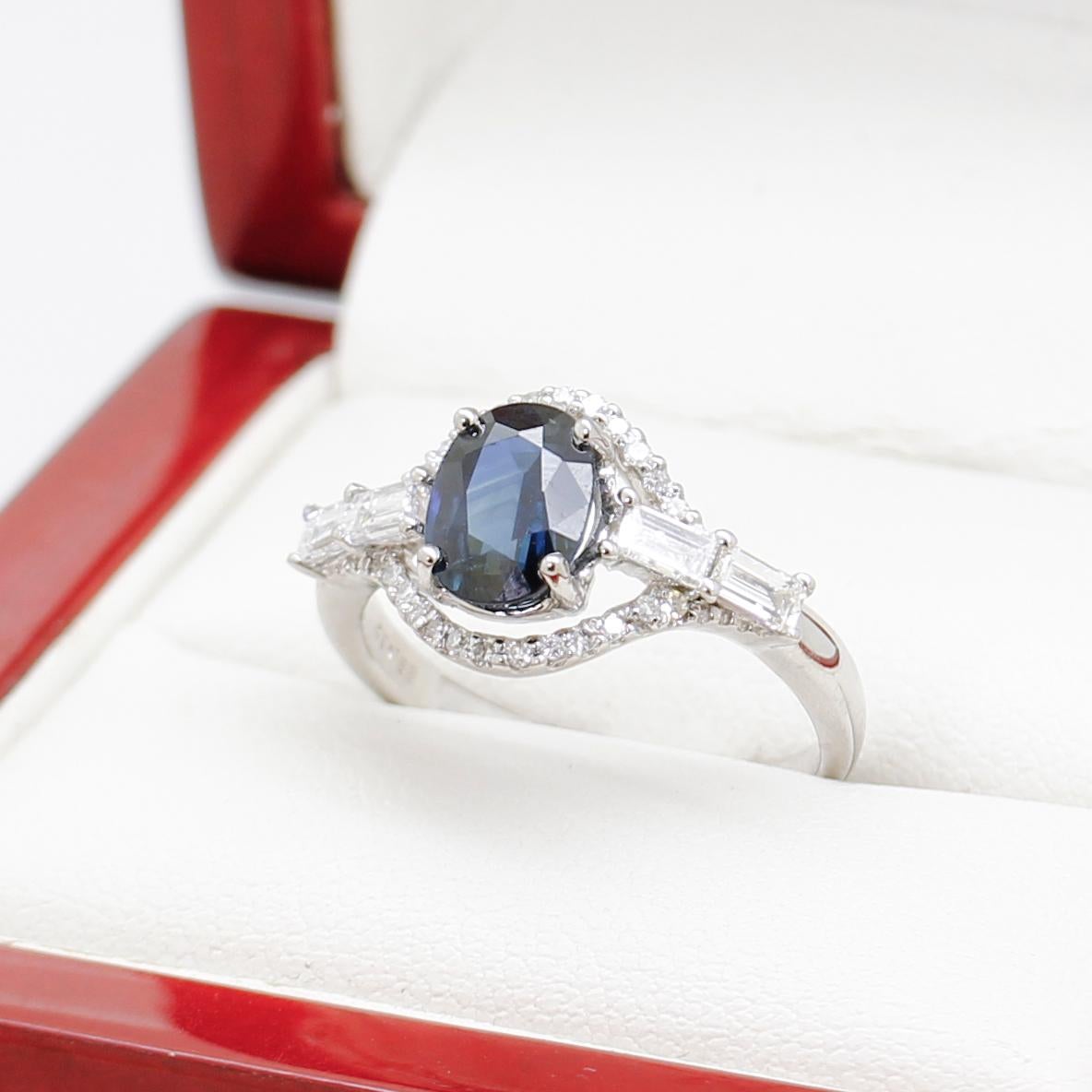 Oval Cut Blue Australian Sapphire & Diamond Dress Ring, Engagement Ring For Sale