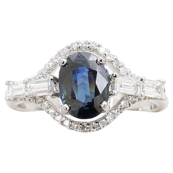 Blue Australian Sapphire & Diamond Dress Ring, Engagement Ring For Sale