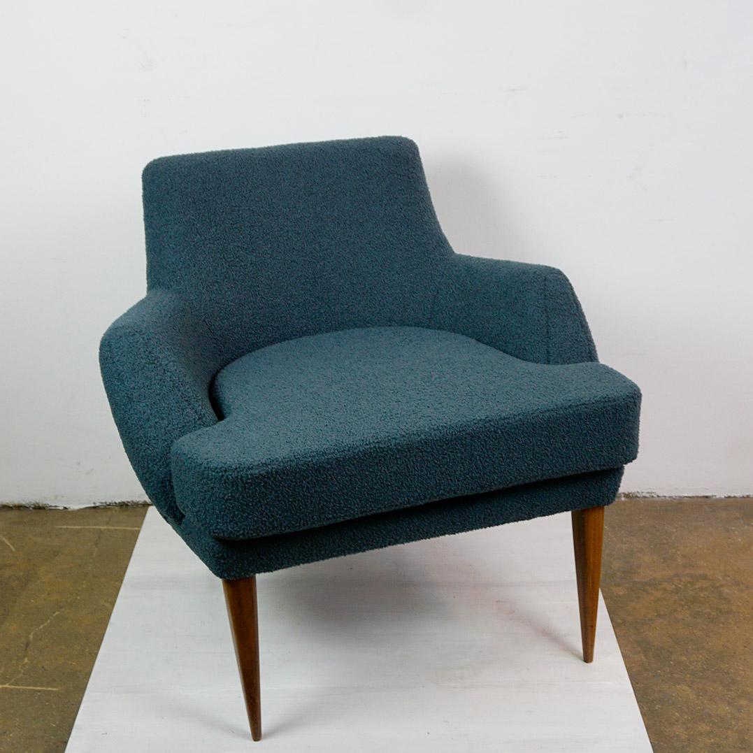Wool Austrian Midcentury blue Boucle Armchair by Oswald Haerdtl For Sale