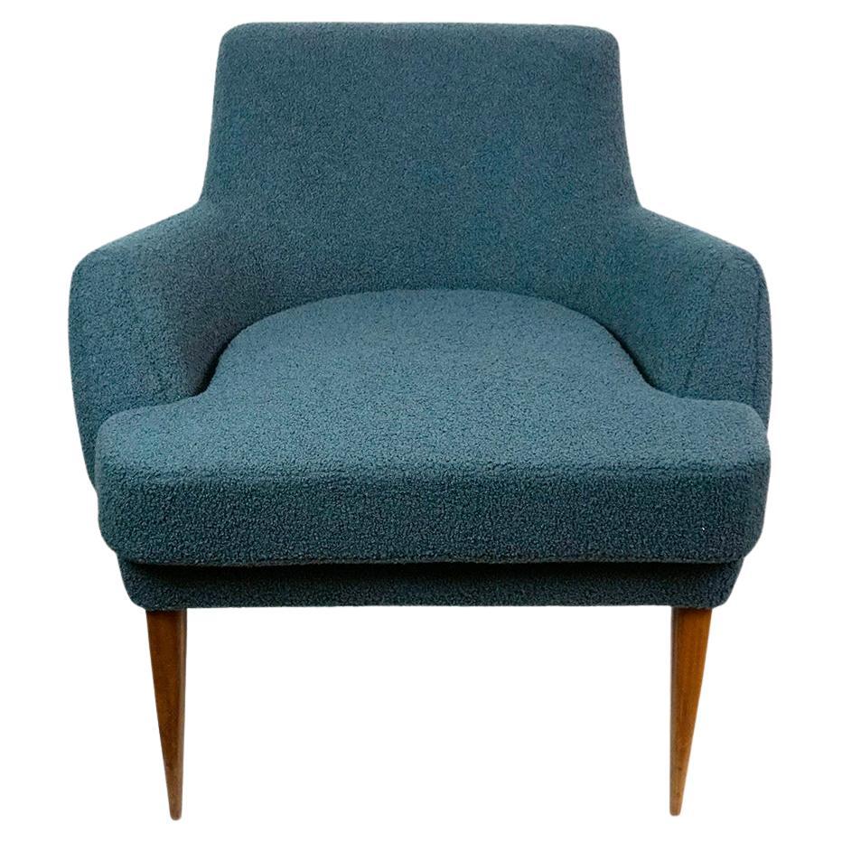 Austrian Midcentury blue Boucle Armchair by Oswald Haerdtl