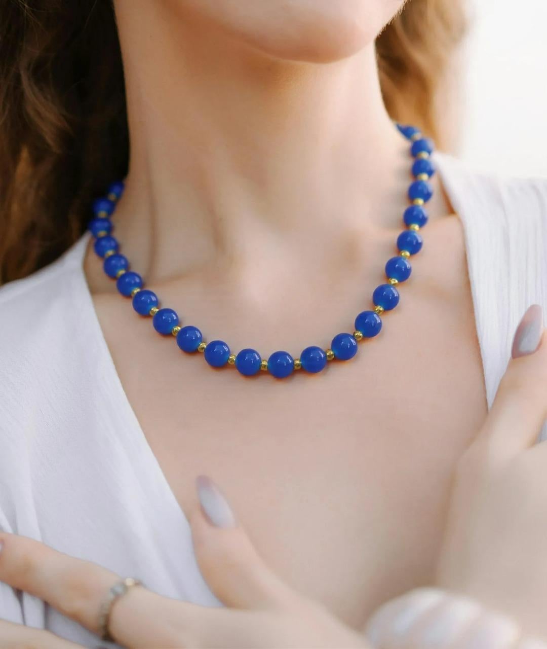 Women's Blue Aventurine and 14k Gold Beaded Necklace For Sale