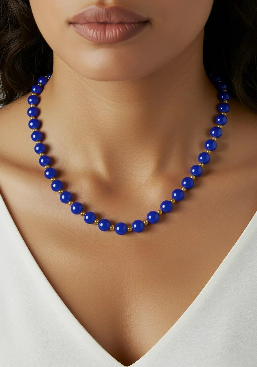Blue Aventurine and 14k Gold Beaded Necklace For Sale 1