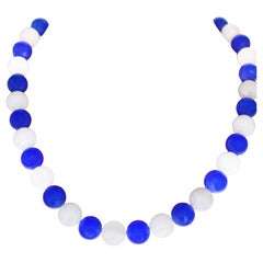 Blue Aventurine White Agate 14k Gold Beaded Necklace
