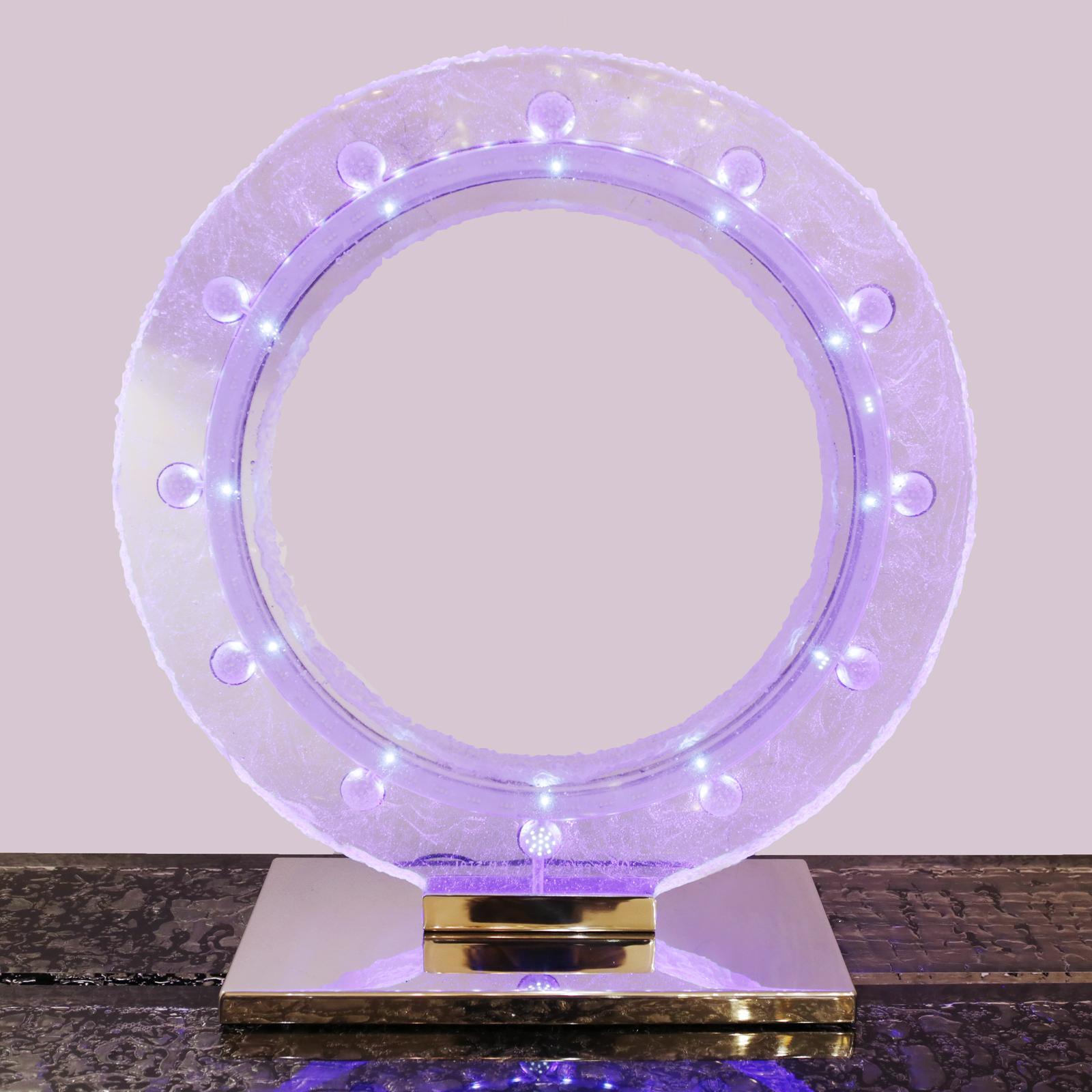 Clock with crystal made with pure crystal glass sanded 
paste with led diodes inside. With color change system.
Base in polished stainless steel mirror finish.
Base: L 46 x D 25cm. Made in France in 2018.
Exceptional and unique piece.
 