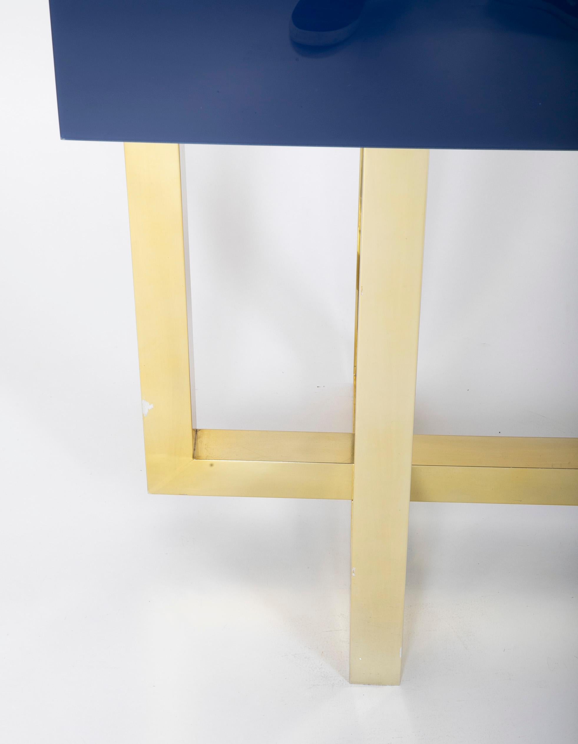 Romeo Rega Console Table of Brass with Brilliant Blue Glass Top 6