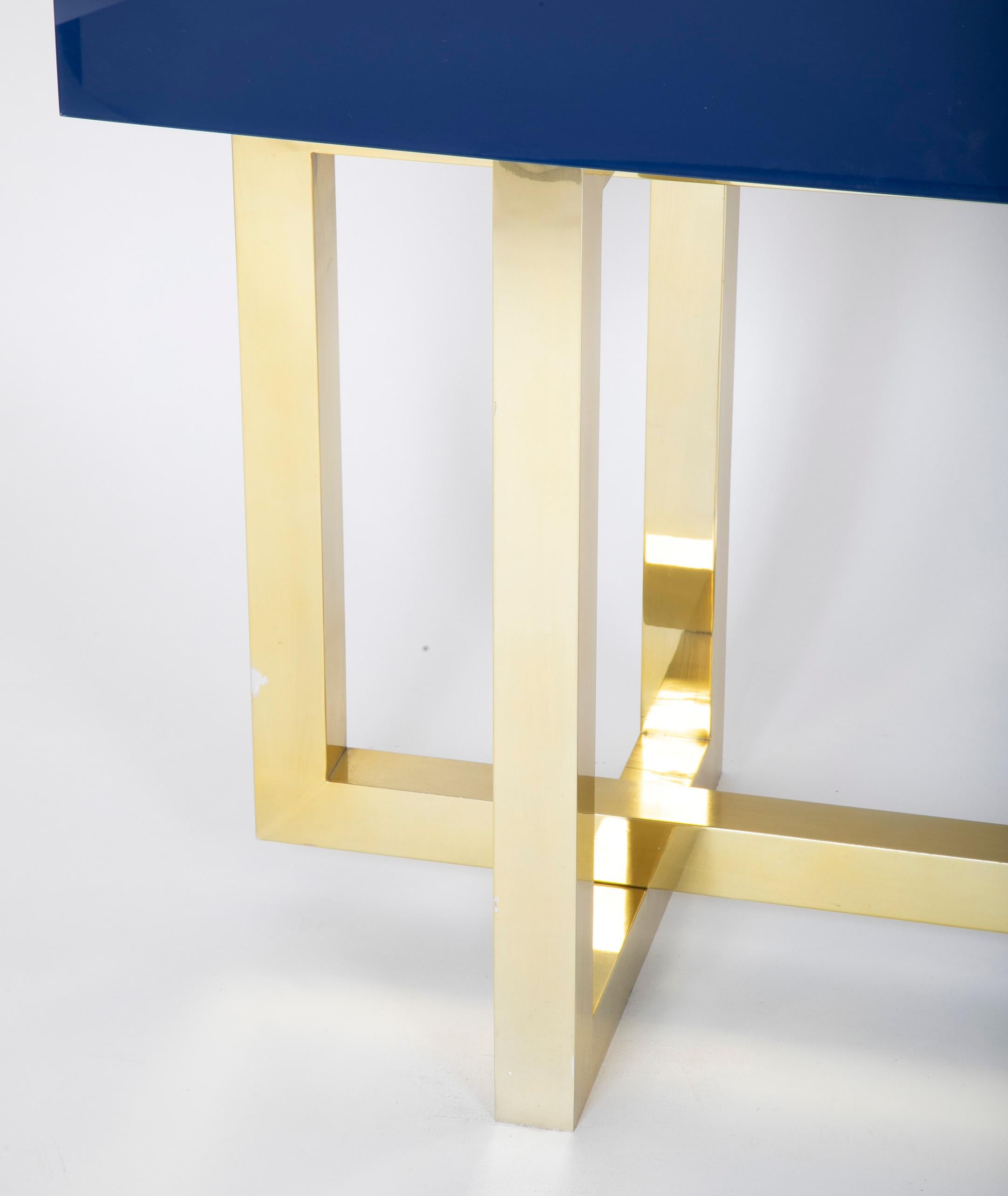 Romeo Rega Console Table of Brass with Brilliant Blue Glass Top 7