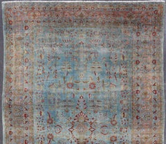 Blue Background Antique Persian Mohajerah Rug with Salmon, Blue, Green, and Red