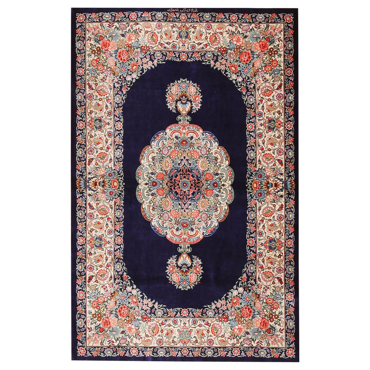 Persischer Qum-Teppich aus Seide im Vintage-Stil. 3 ft 4 in x 5 ft 2 in
