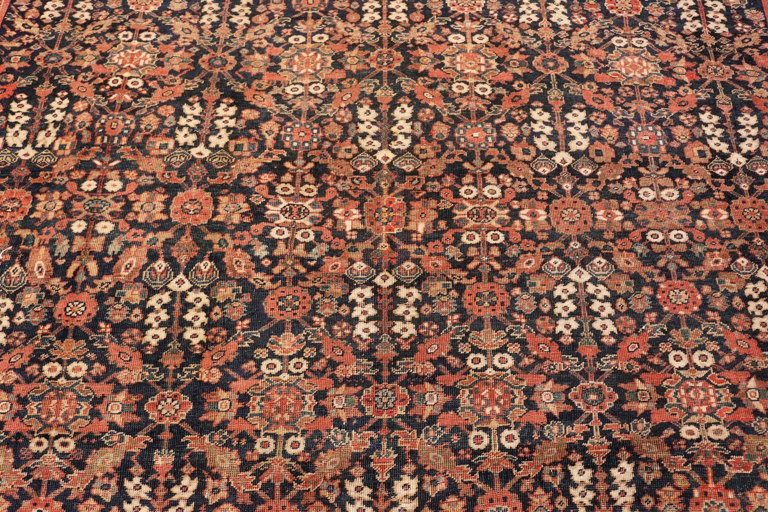 Large room size blue background Persian antique Sultanabad rug, Country of origin: Persia, date circa 1900 - Size: 11 ft x 13 ft 4 in (3.35 m x 4.06 m). Like so many other gorgeous antique Persian Sultanabad Rugs, this beautiful piece creates a