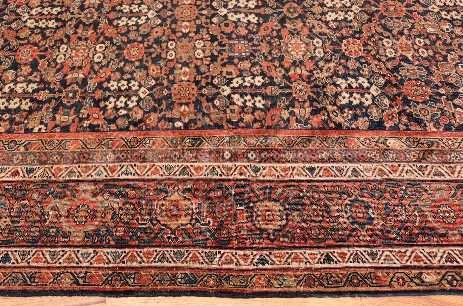 Hand-Knotted Blue Background Persian Antique Sultanabad Rug. Size: 11 ft x 13 ft 4 in