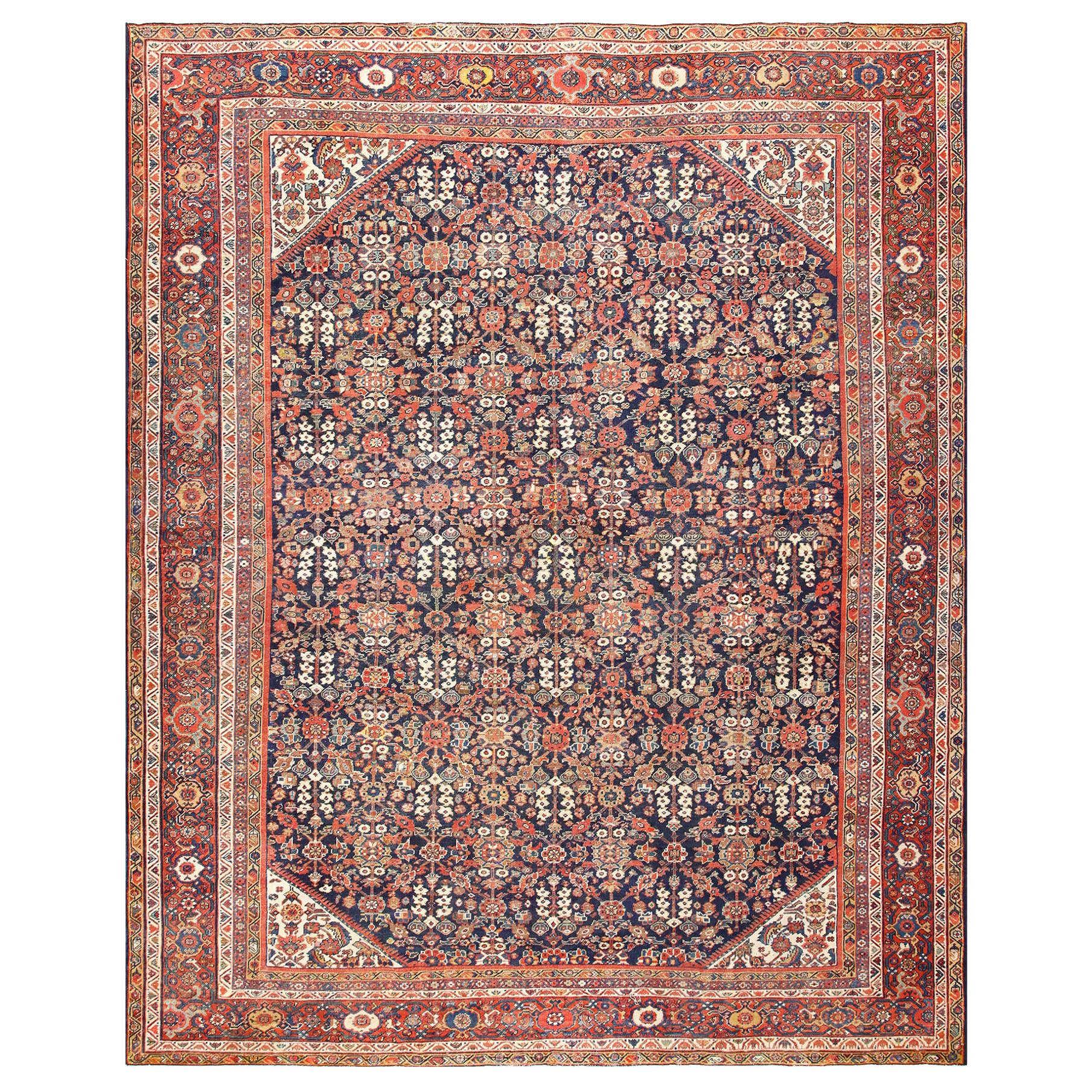 Blue Background Persian Antique Sultanabad Rug. Size: 11 ft x 13 ft 4 in