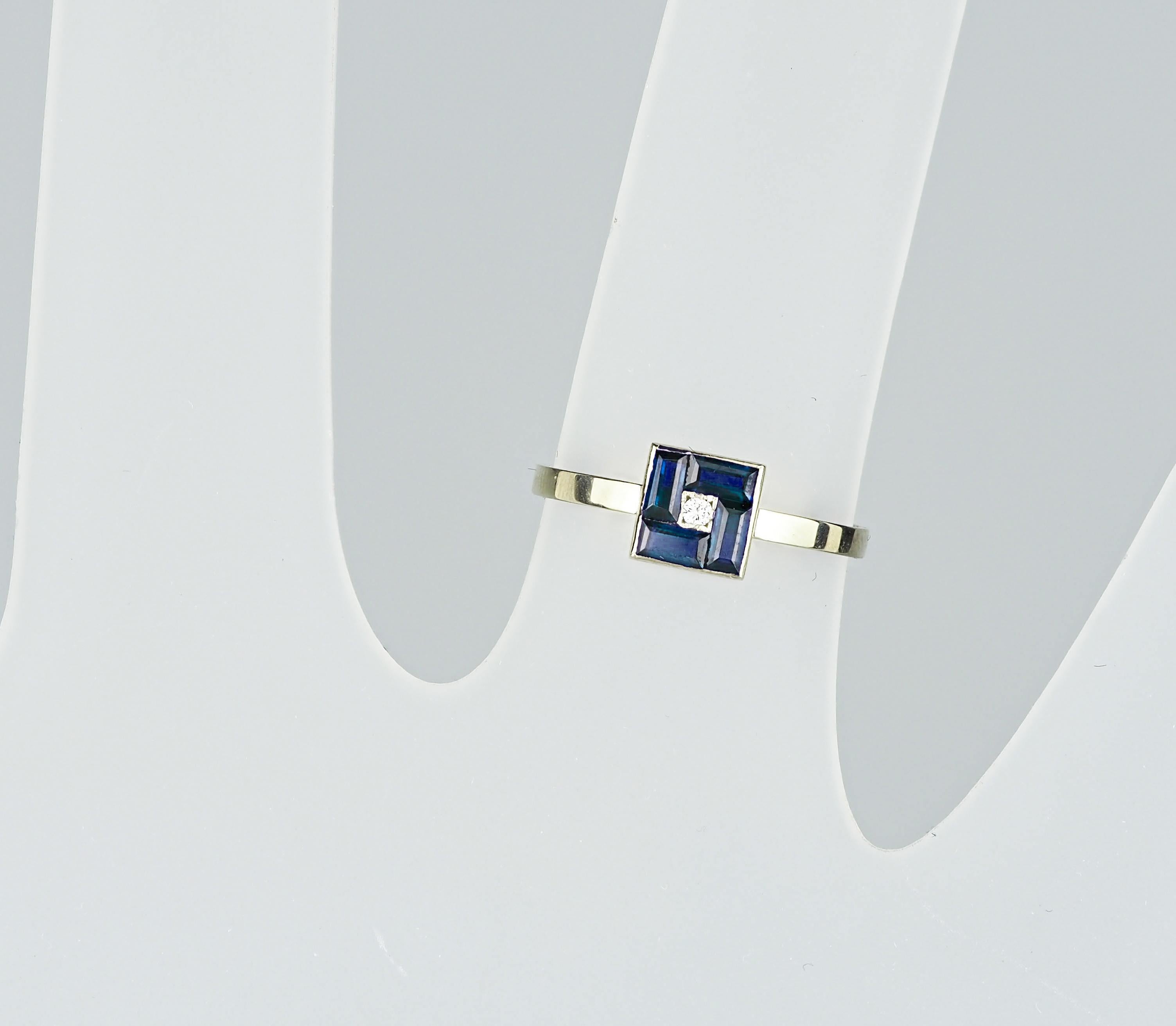 For Sale:  Blue baguette 14k gold ring 4