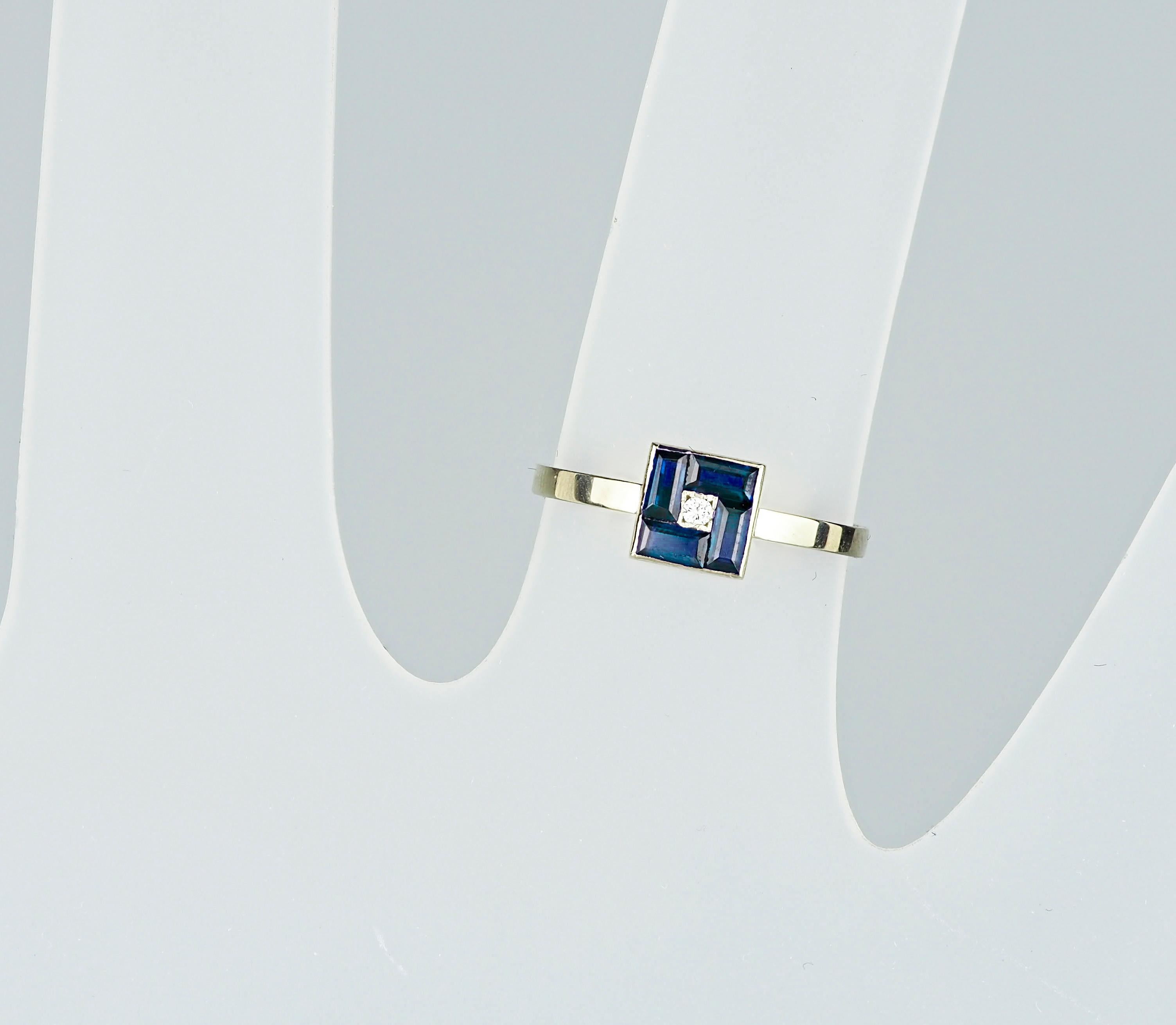 Blue baguette 14k gold ring. In New Condition For Sale In Istanbul, TR